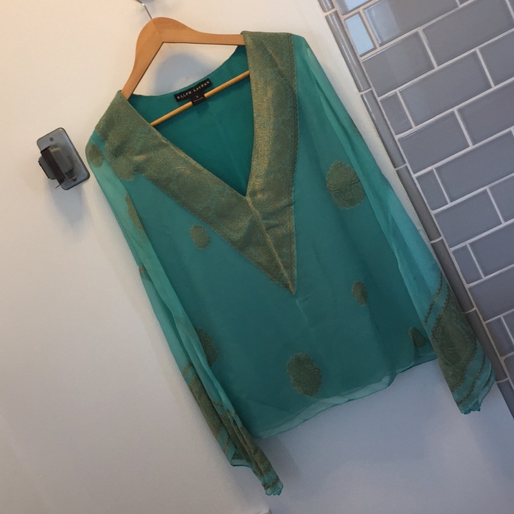 Ralph Lauren turquoise silk blouse